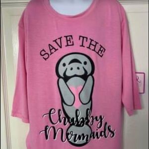 CHUBBY MERMAID “Save The Manatees”  Girls Manatee Pink Long Sleeve Top.